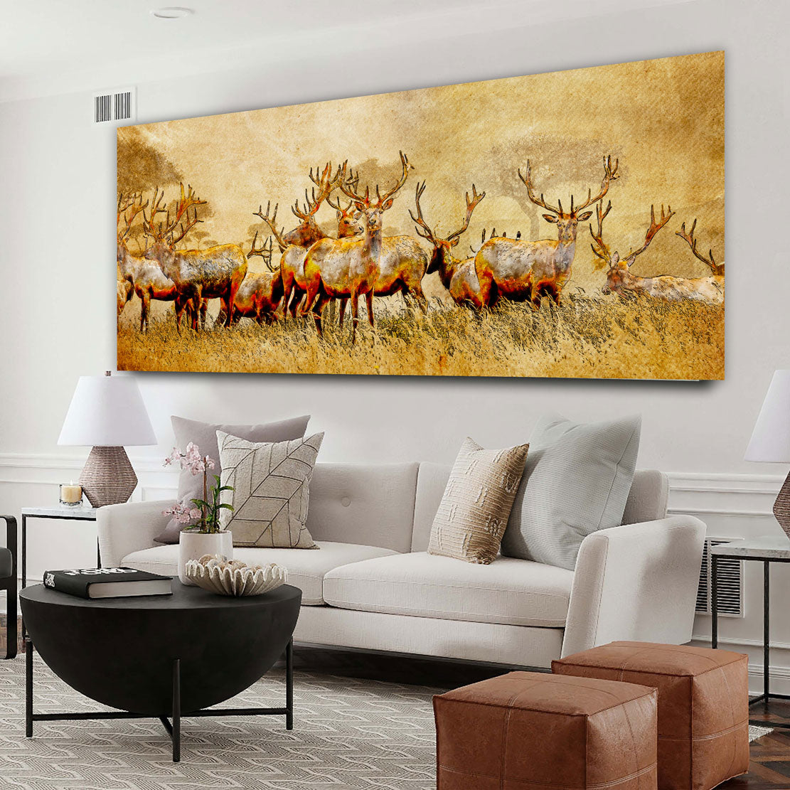 Hirsch Herde Familie Wandbild Kunstwerk