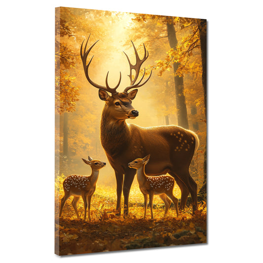 Hirsche Geborgenheit Herbstwald Wandbild Kunstwerk