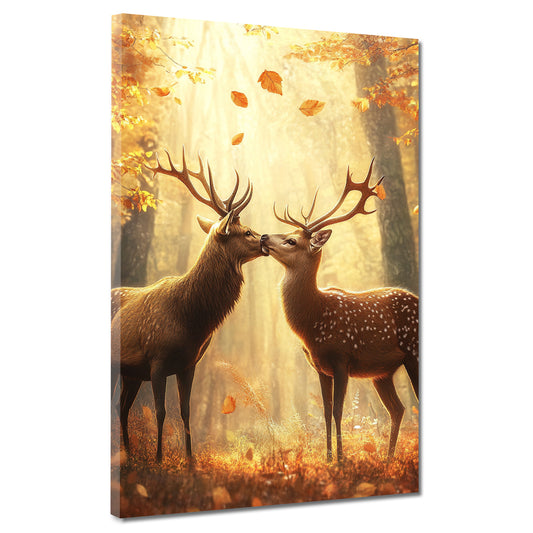 Hirschpaar Liebe Waldromantik Herbst Wandbild Kunstwerk