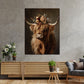 Wandbild Scottish Highlander Hochlandrind Blumen Natur Boho Stil modern