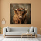 Wandbild Kunstwerk Hochlandrind mit Blumen Boho Romantik modern