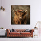 Wandbild Kunstwerk Hochlandrind mit Blumen Boho Romantik modern