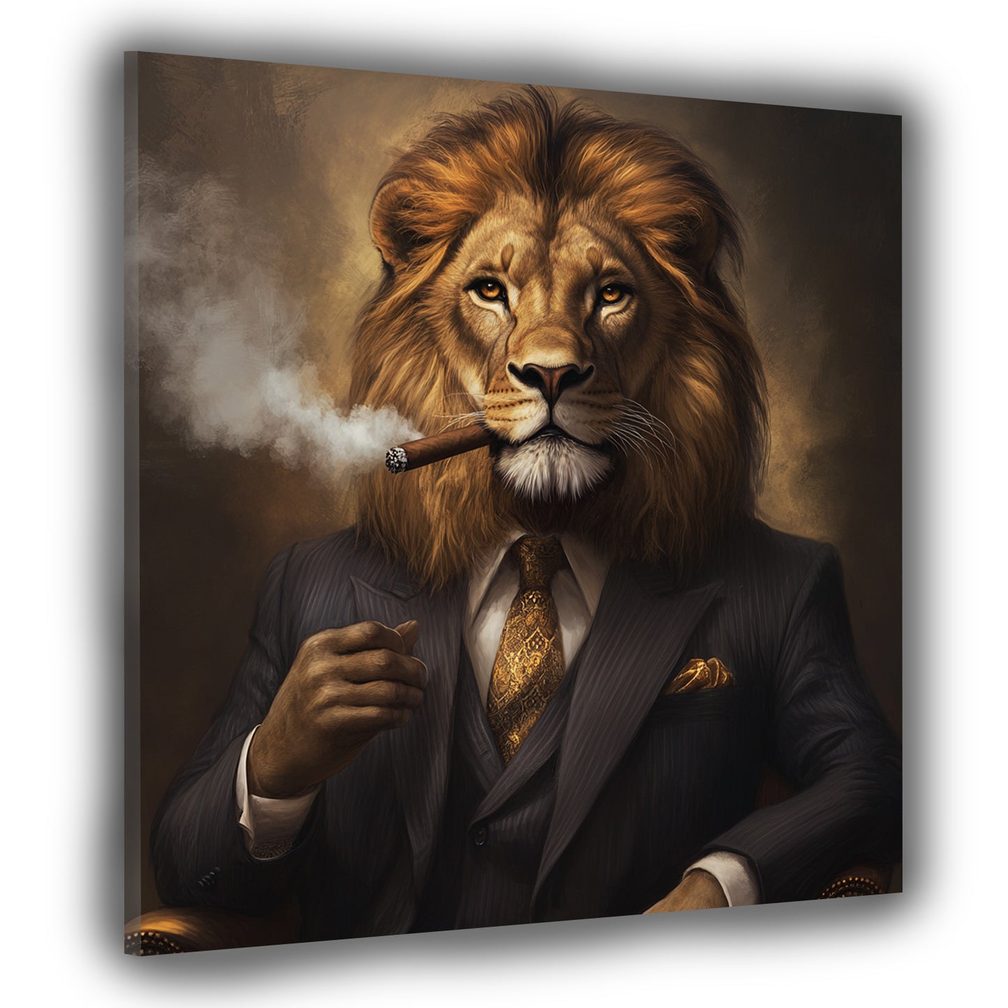 Wandbild Kunstwerk Löwe Gentleman Zigarre luxuriös Motivation