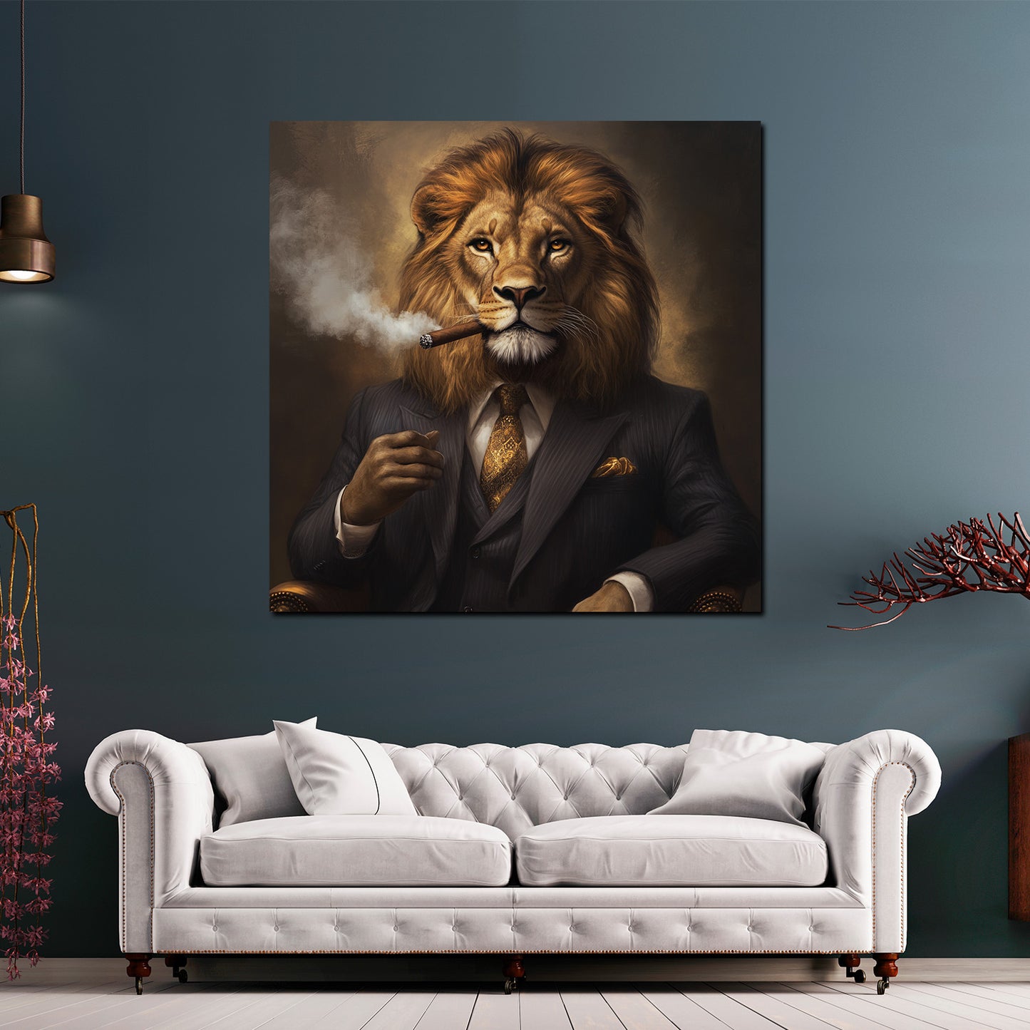 Wandbild Kunstwerk Löwe Gentleman Zigarre luxuriös Motivation