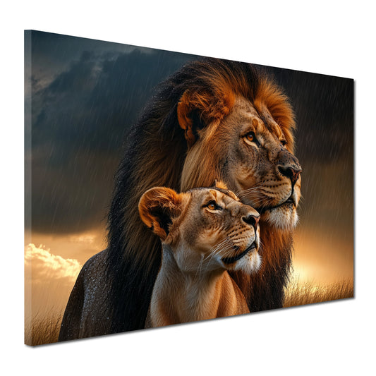 Löwe und Löwin kraftvoll beeindruckend Natur Wandbild Kunstwerk
