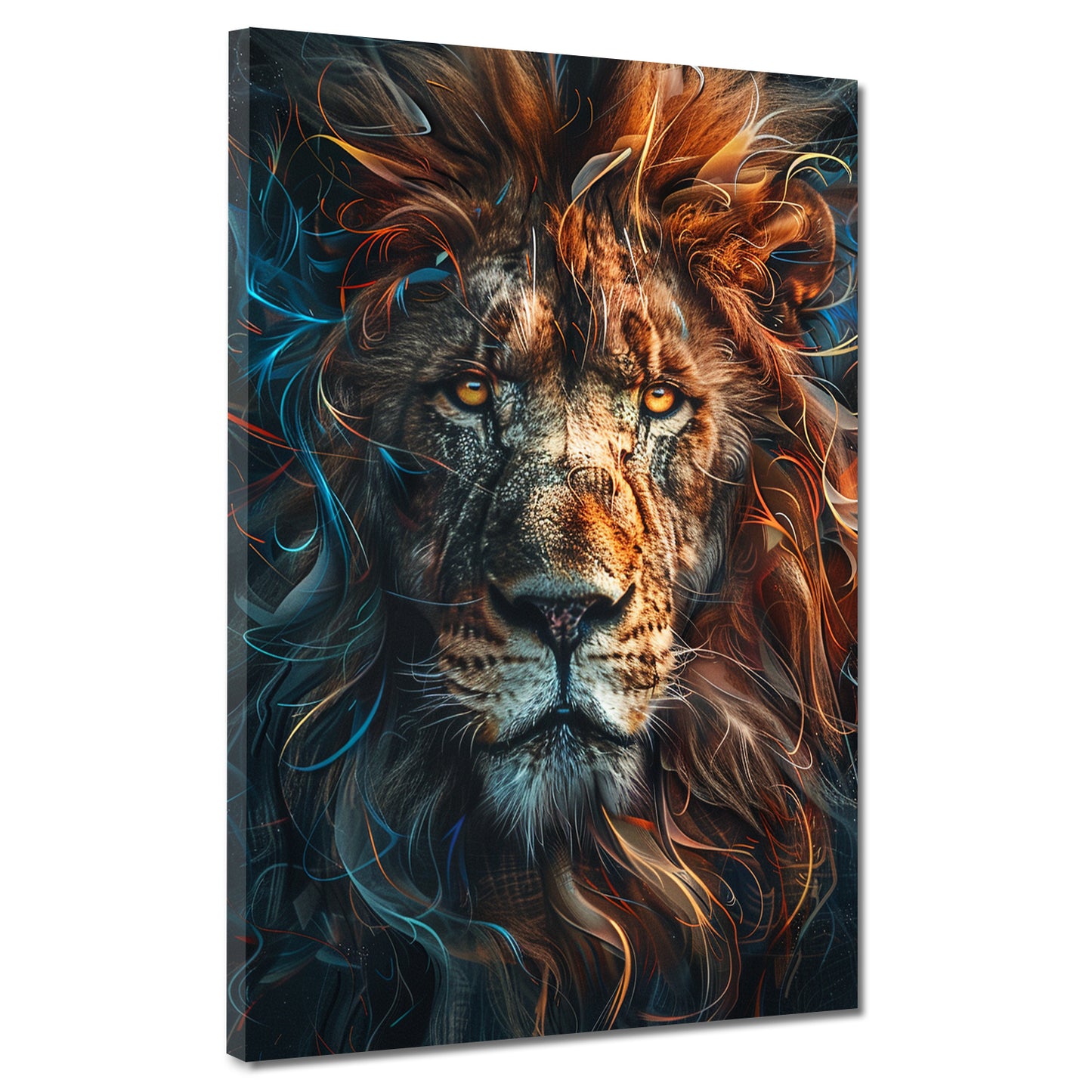 Löwenkopf farbenprächtig Dynamik Wildheit modern Wandbild Kunstwerk