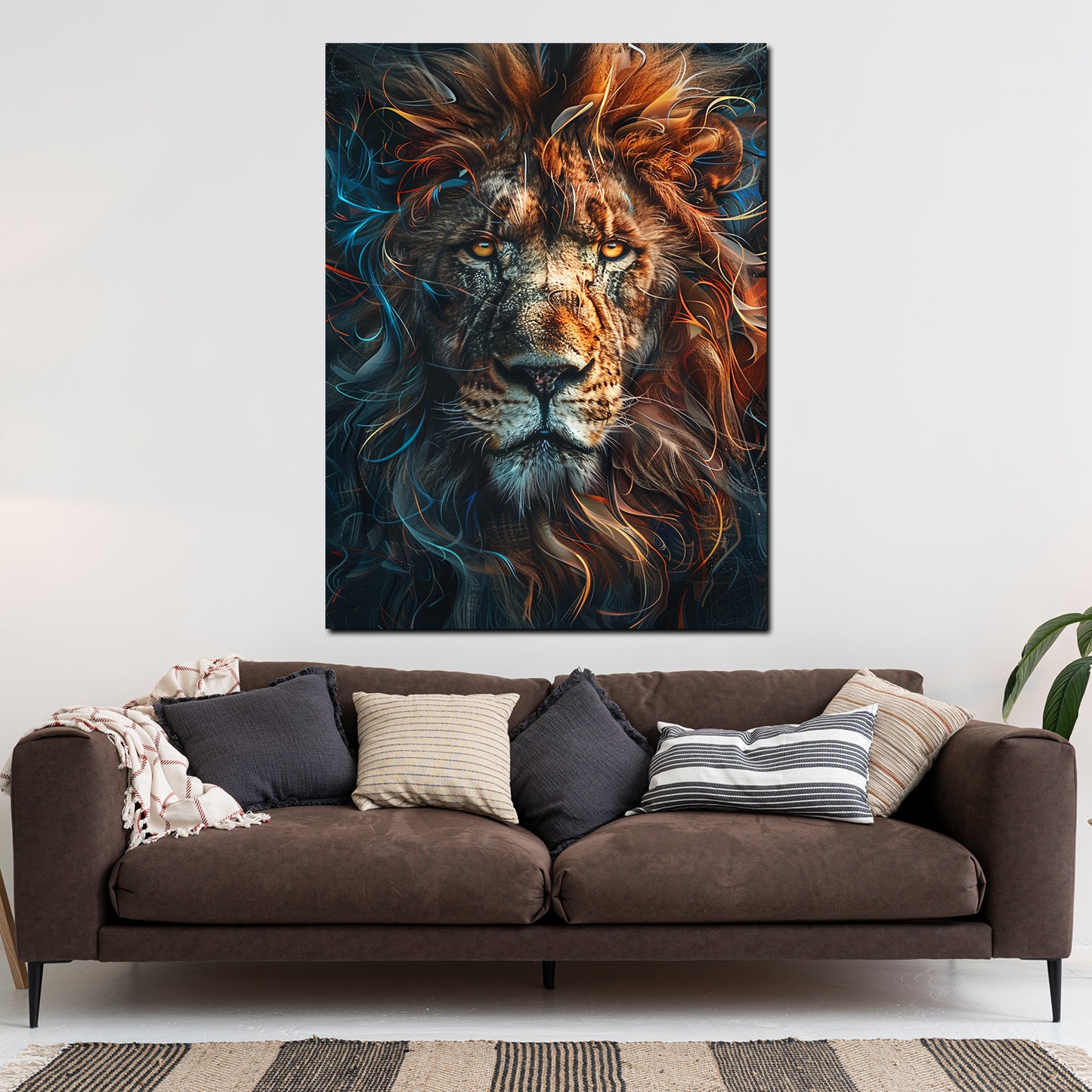 Löwenkopf farbenprächtig Dynamik Wildheit modern Wandbild Kunstwerk