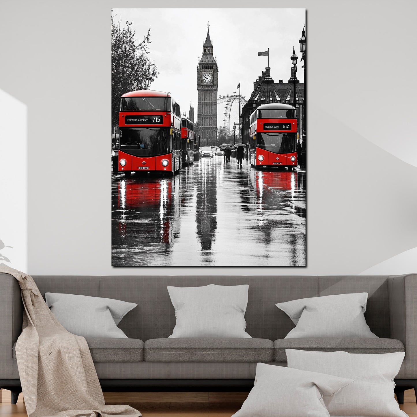 Wandbild Kunstwerk London Skyline Big Ben Busse schwarz weiß modern