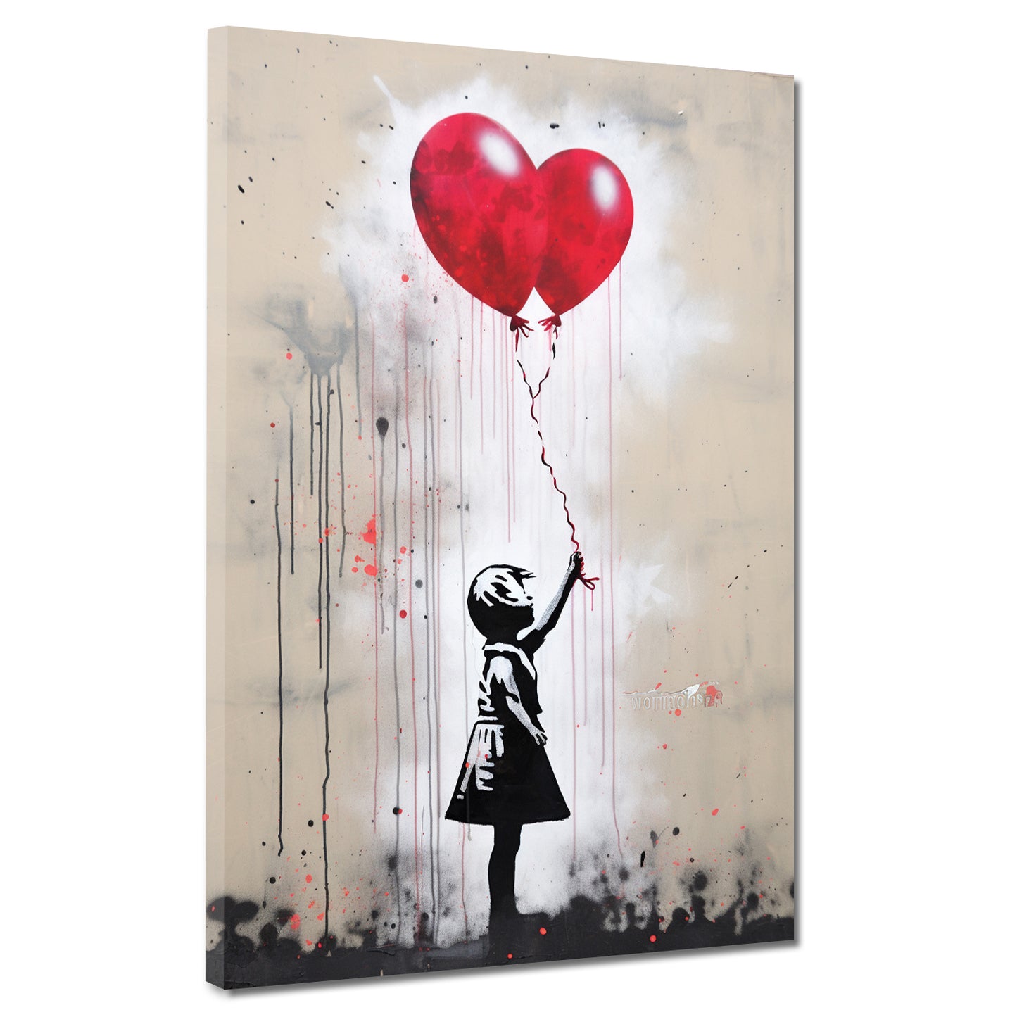 Mädchen mit rotem Ballon, Street Art Wandbild Kunstwerk