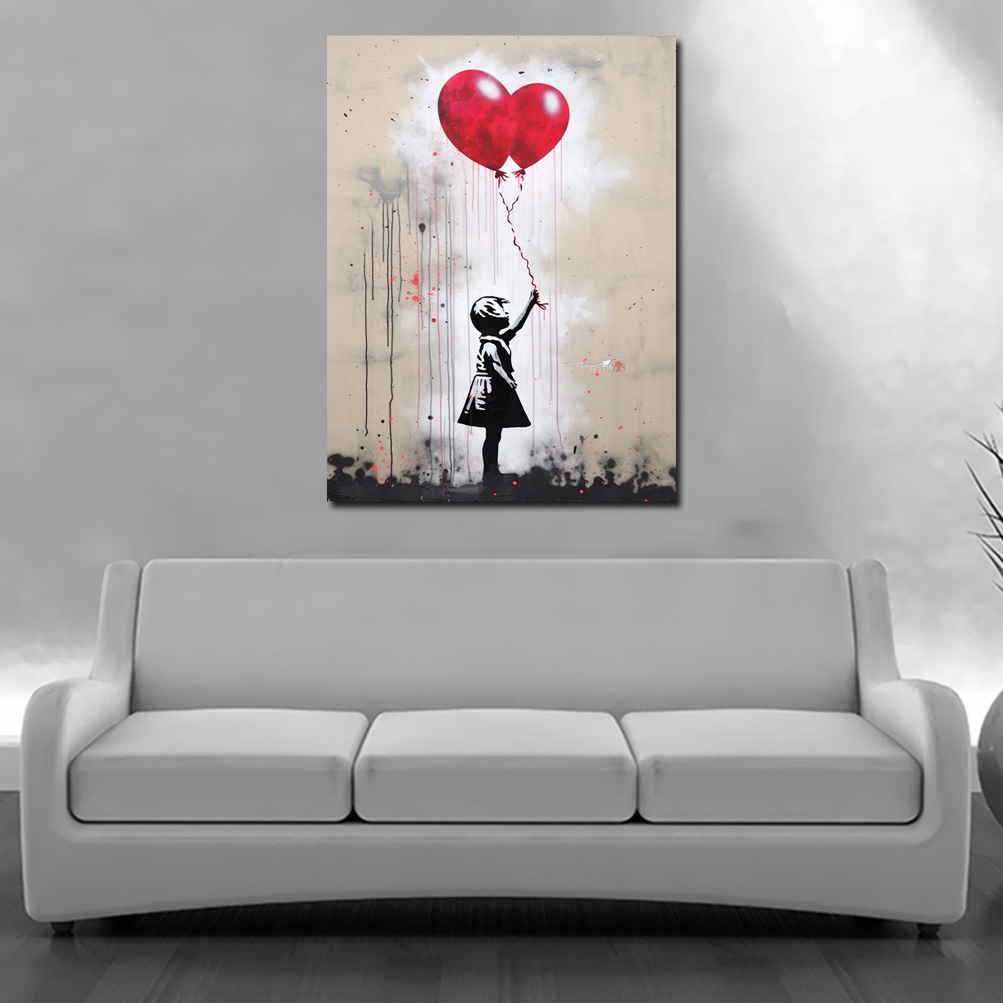 Mädchen mit rotem Ballon, Street Art Wandbild Kunstwerk