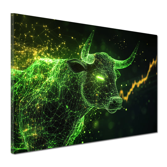 Wandbild Kunstwerk Börse Bulle Geld und Erfolg Motivation