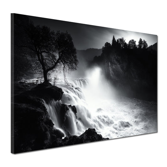 Wandbild Kunstwerk Naturgewalt Wasserfall schwarz weiß Romantik Fluss Bewegung