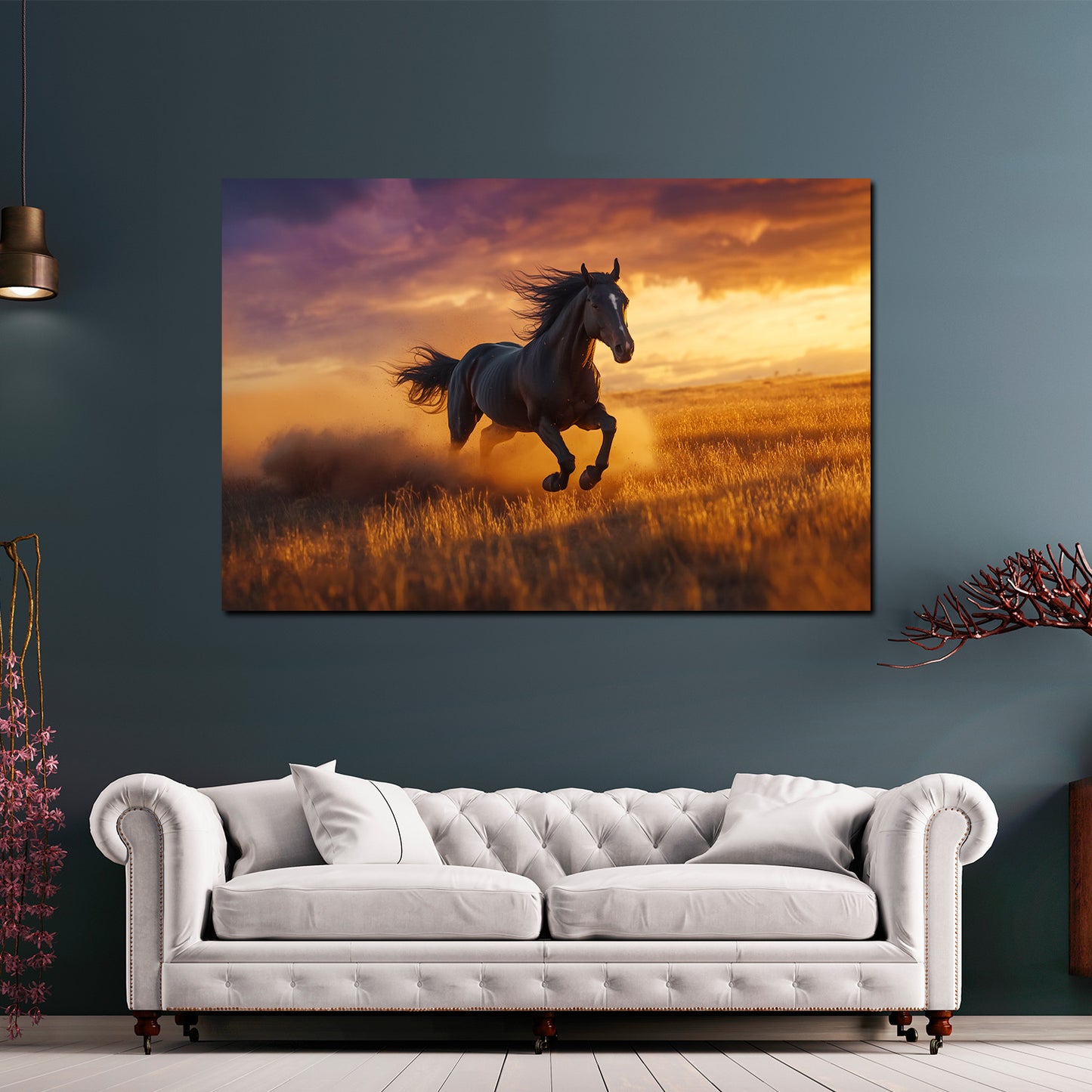 Pferd in der Steppe Abendstimmung Natur modern Wandbild Kunstwerk