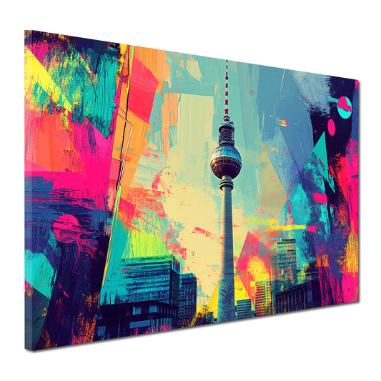 Wandbild Kunstwerk Pop Art Berlin Skyline Fernsehturm Farbe