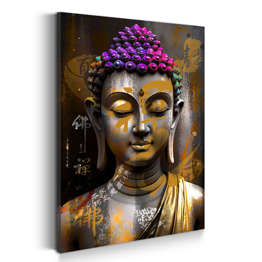Wandbild Kunstwerk Pop Art Buddha Figur innere Ruhe Farbenpracht