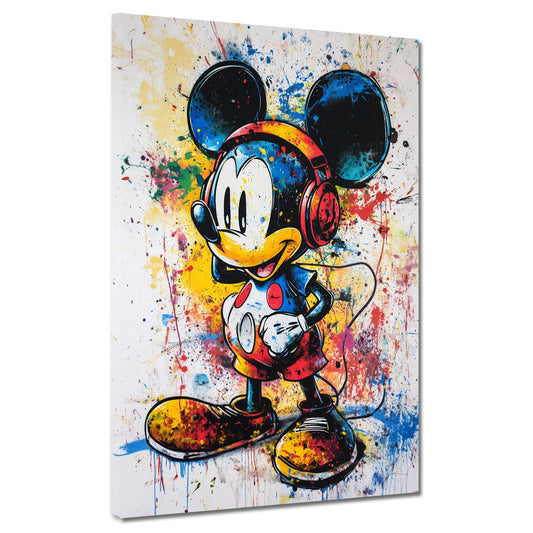 Wandbild Kunstwerk Pop Art Maus mit Kopfhörer Comic