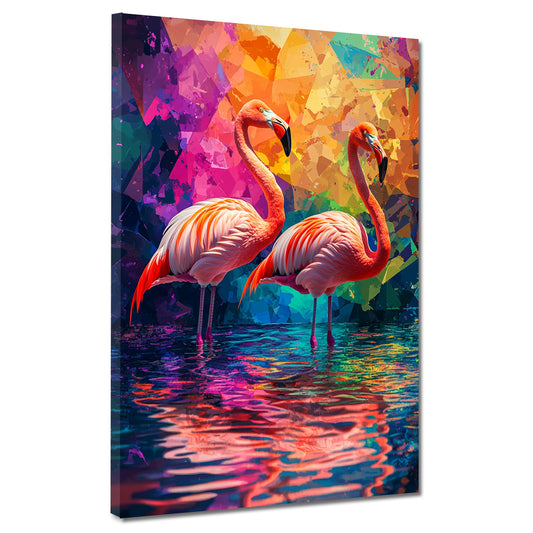 Wandbild Kunstwerk Pop Art Flamingo Duo farbenfroh Spiegelung Geometrie