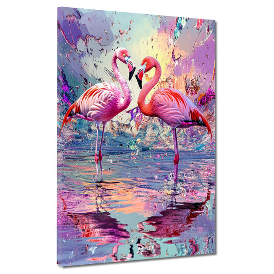 Wandbild Kunstwerk Pop Art Flamingo Paar farbenfroh Spiegelung Romantik modern