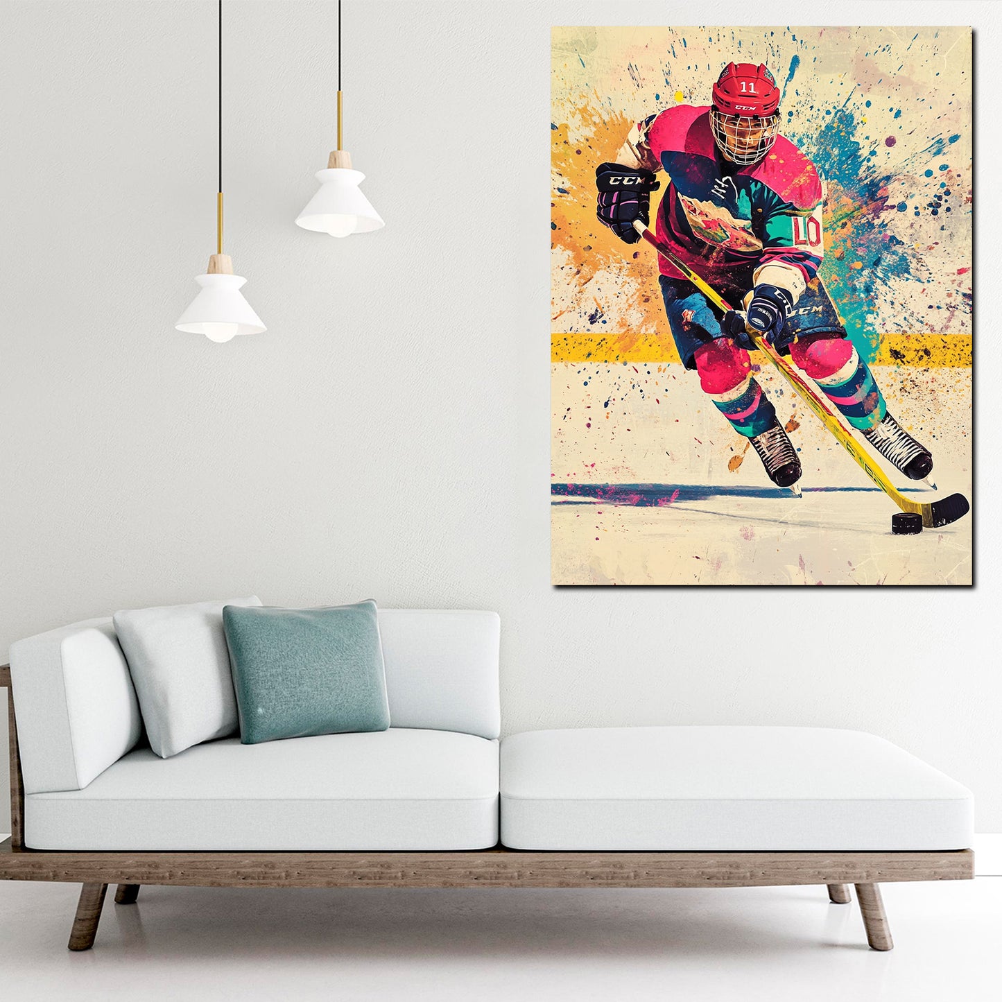 Pop Art Hockey Action farbenfroh modern Wandbild Kunstwerk