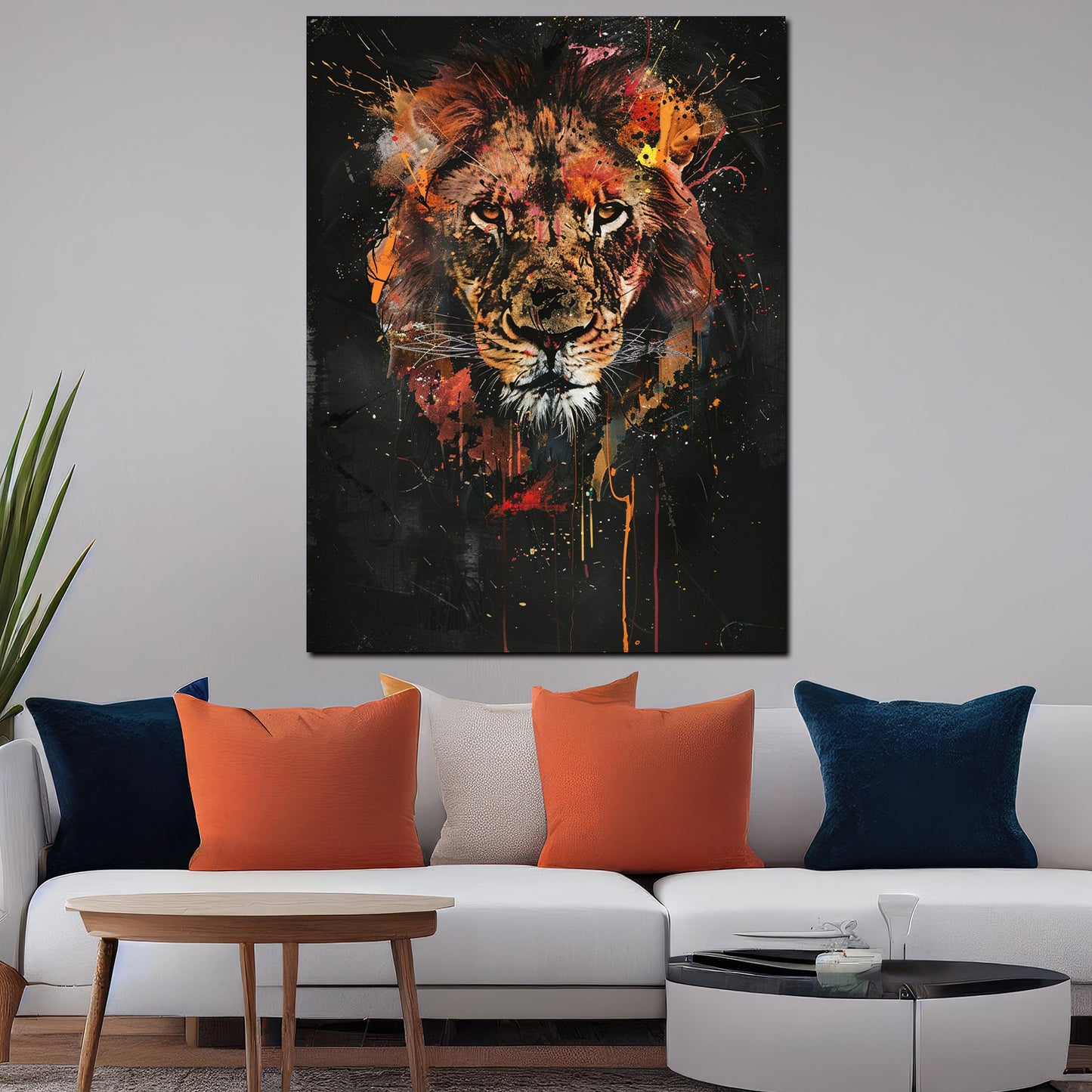 Pop Art Löwe Porträt farbenfroh Wandbild Kunstwerk
