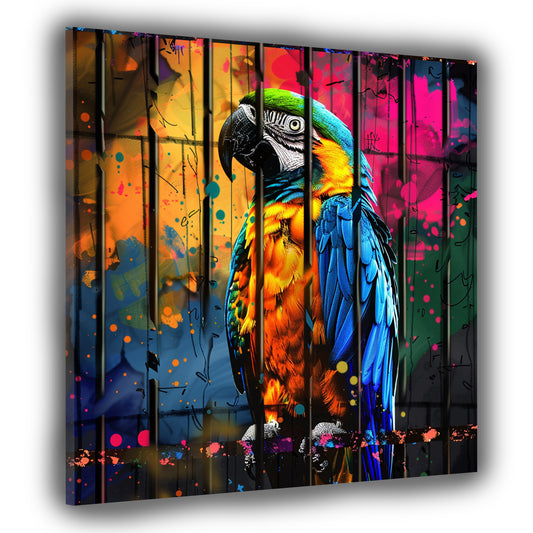 Wandbild Kunstwerk Pop Art Papagei farbenfroh