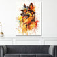 Wandbild Kunstwerk Pop Art Schäferhund mit Hut bunt