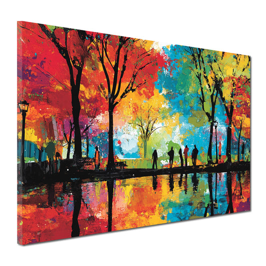 Wandbild Kunstwerk Pop Art Spaziergang Natur Farben Seeufer Herbststimmung