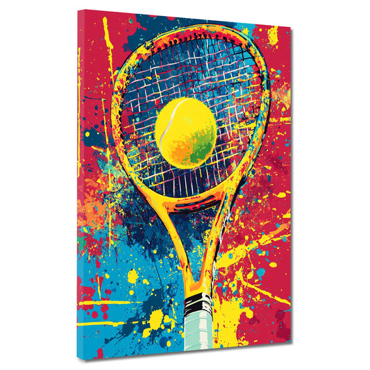 Wandbild Kunstwerk Pop Art Tennis bunt Schläger mit Ball sportlich