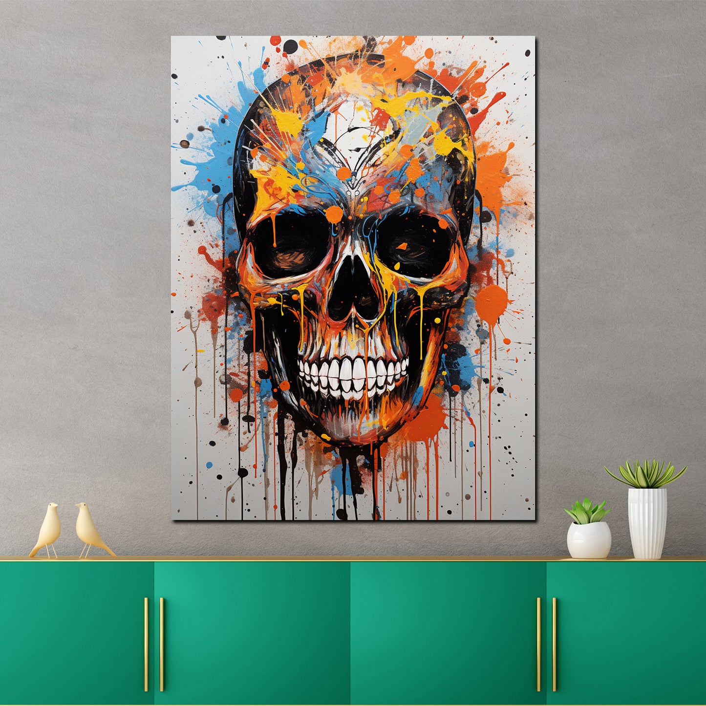 Pop Art Totenkopf Colour Splash Wandbild Kunstwerk