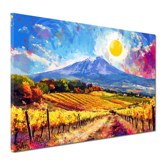 Wandbild Kunstwerk Pop Art Weinlandschaft Herbstfarben Panorama Himmel Sonne
