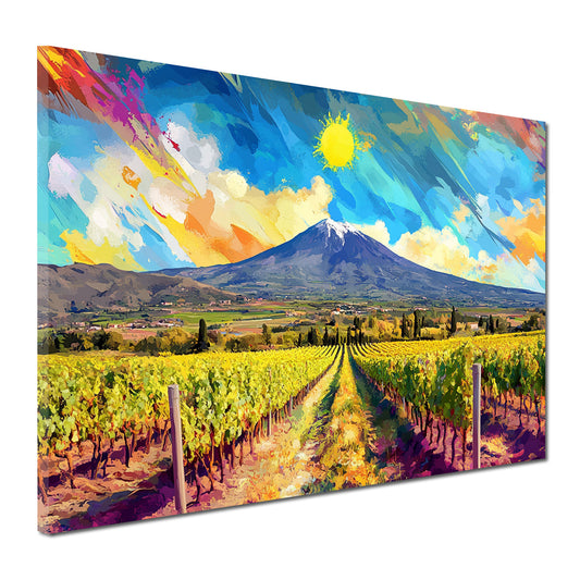 Wandbild Kunstwerk Pop Art Weinlandschaft Reben Panorama Himmel Farbenspiel