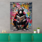 Wandbild Kunstwerk Pop Art sitzender Affe mit Zeitung