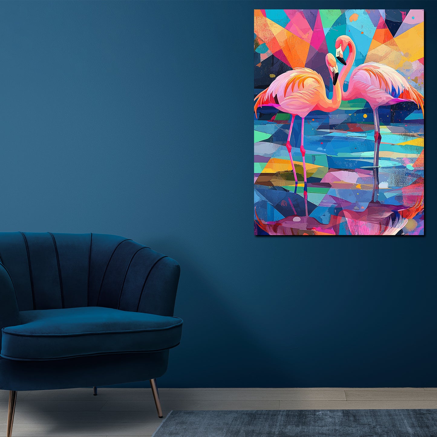 Pop Art zwei Flamingos lebendig und farbenprächtig Wandbild Kunstwerk