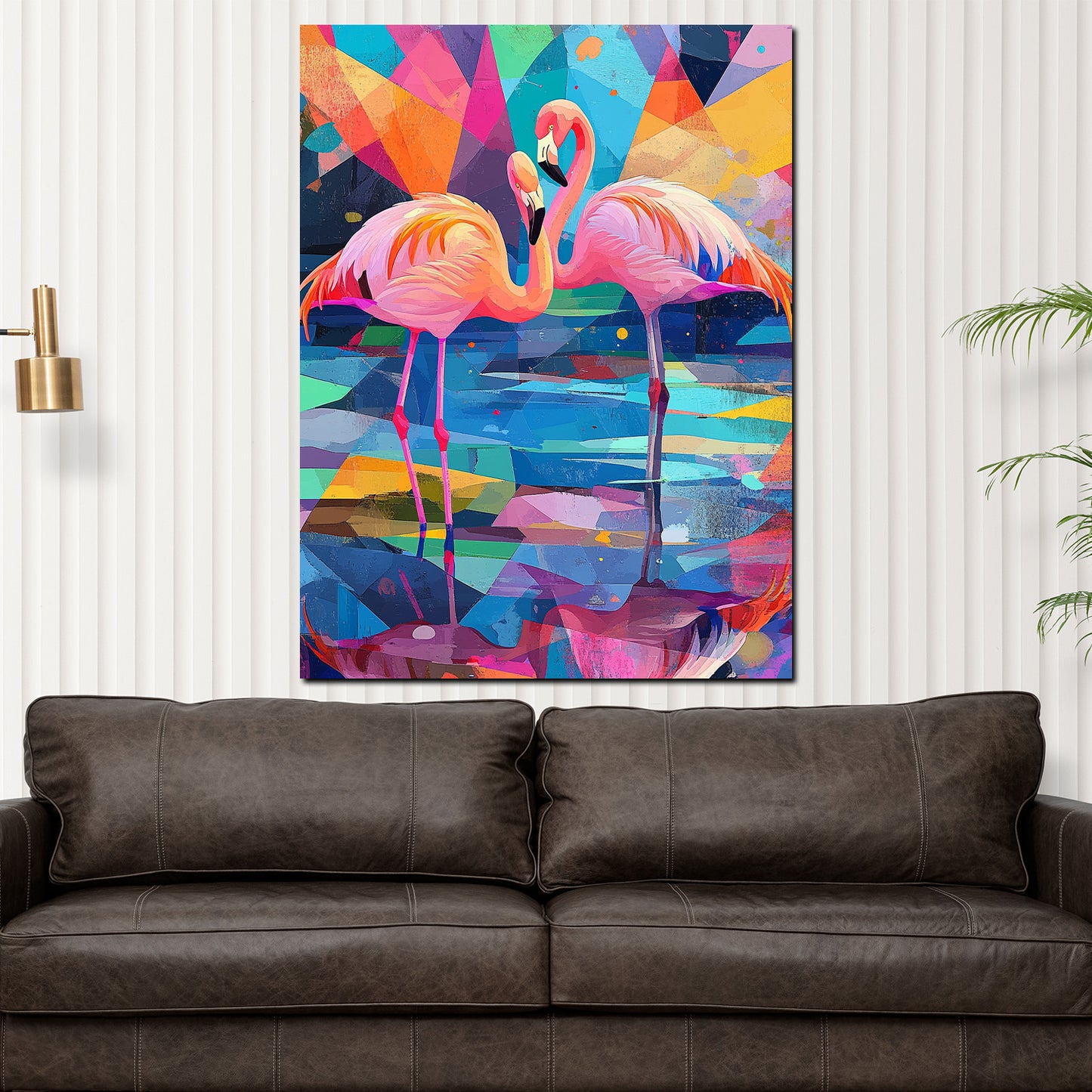 Pop Art zwei Flamingos lebendig und farbenprächtig Wandbild Kunstwerk