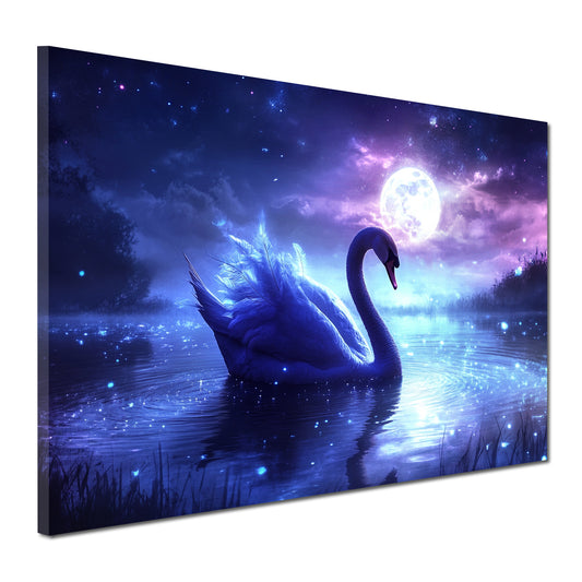 Wandbild Kunstwerk Schwan Mondlicht Zauber bei Nacht Naturstil modern