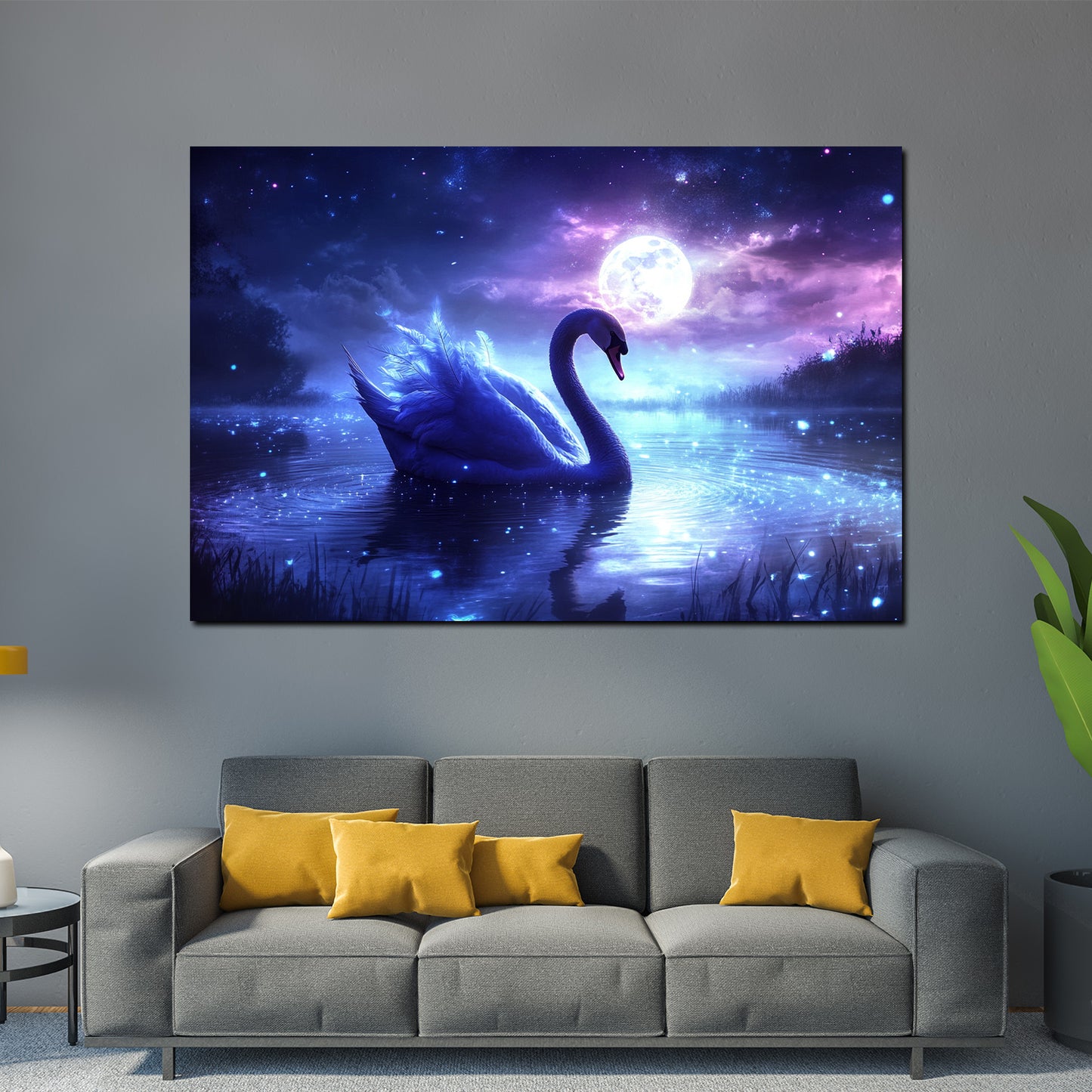 Wandbild Kunstwerk Schwan Mondlicht Zauber bei Nacht Naturstil modern