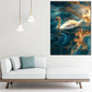 Wandbild Kunstwerk Schwan Wasser Gold Blau Anmut Stil modern