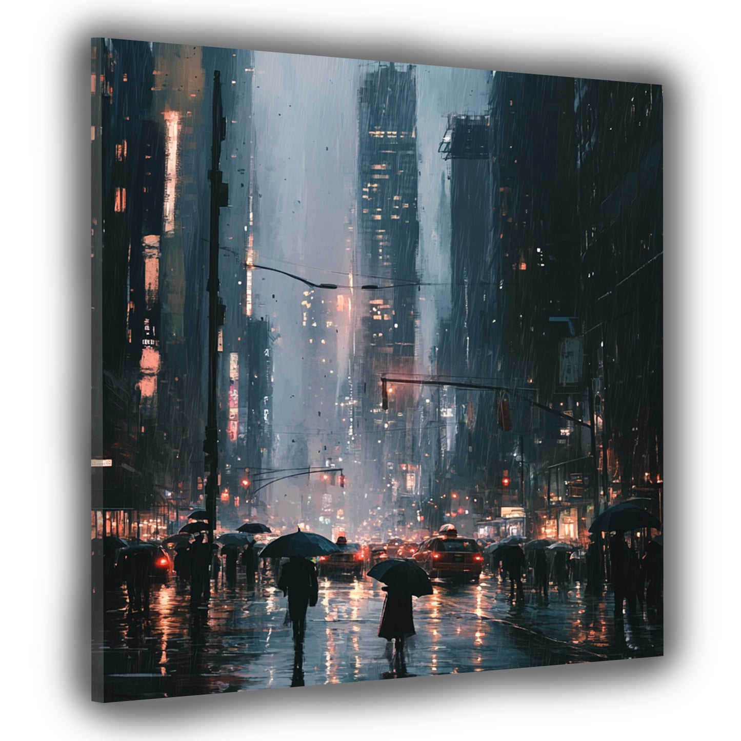 Wandbild Kunstwerk Stadt New York Regenszene Großstadtbeleuchtung modern