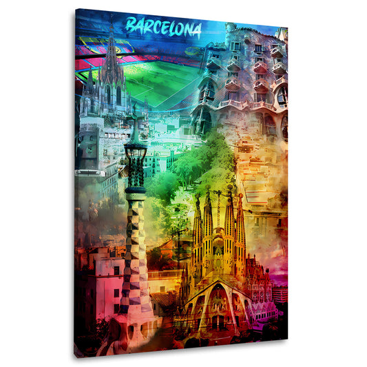 Spanien Wandbild Kunstwerk Städte Barcelona Pop Art Gaudí Architektur farbenfroh