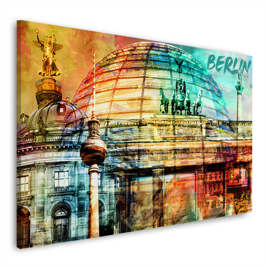 Wandbild Kunstwerk Städte Berlin Pop Art Reichstag Fernsehturm