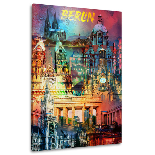 Wandbild Kunstwerk Städte Berlin farbenfrohe Architektur Design im Pop Art Stil
