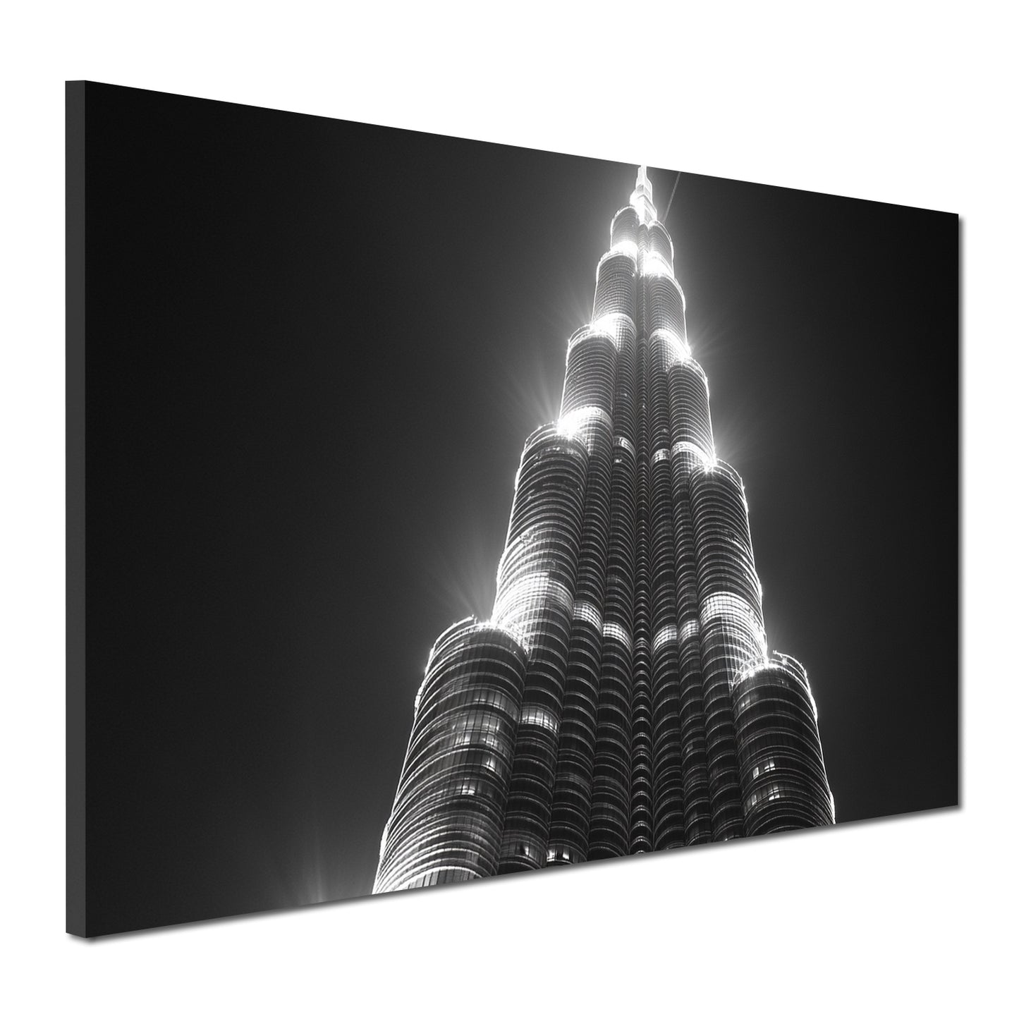 Wandbild Kunstwerk Städte Dubai Hochhaus Burj Khalifa Lichtaufnahme schwarz weiß