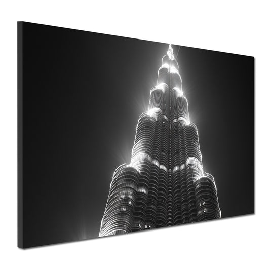Wandbild Kunstwerk Städte Dubai Hochhaus Burj Khalifa Lichtaufnahme schwarz weiß