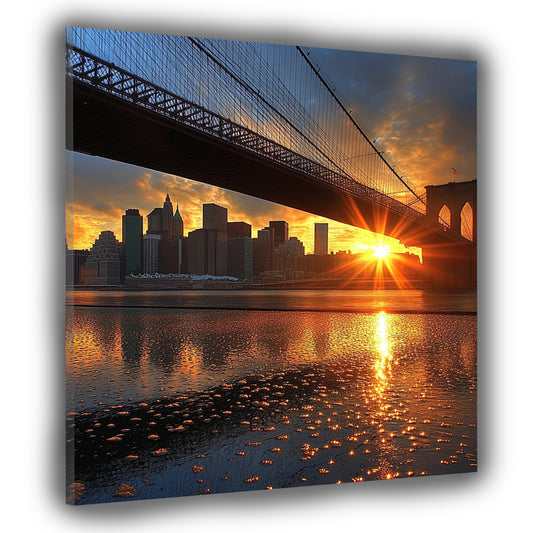 Wandbild Kunstwerk Städte New York Brücke Sonnenlicht Spiegelung Architektur