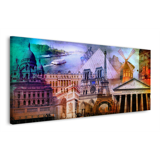 Wandbild Kunstwerk Städte Paris Architektur mit Notre-Dame und Sacré-Cœur farbenfroh