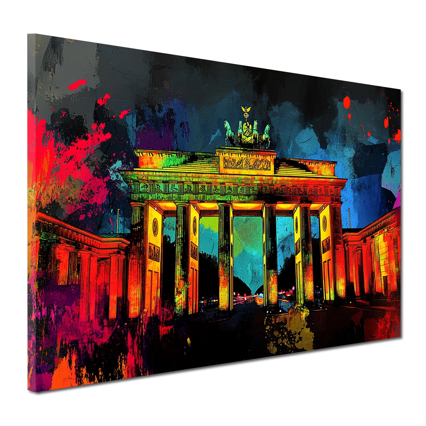 Wandbild Kunstwerk Städte Pop Art Berlin Brandenburger Tor Nachtmotiv Farbe