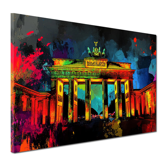 Wandbild Kunstwerk Städte Pop Art Berlin Brandenburger Tor Nachtmotiv Farbe