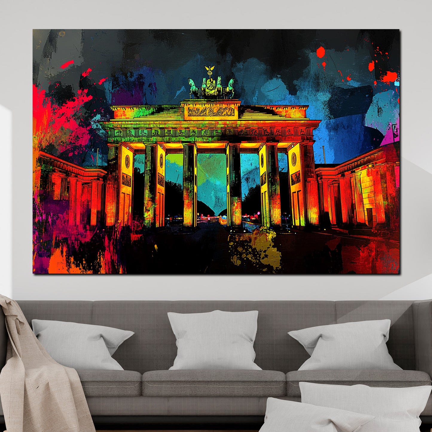 Wandbild Kunstwerk Städte Pop Art Berlin Brandenburger Tor Nachtmotiv Farbe