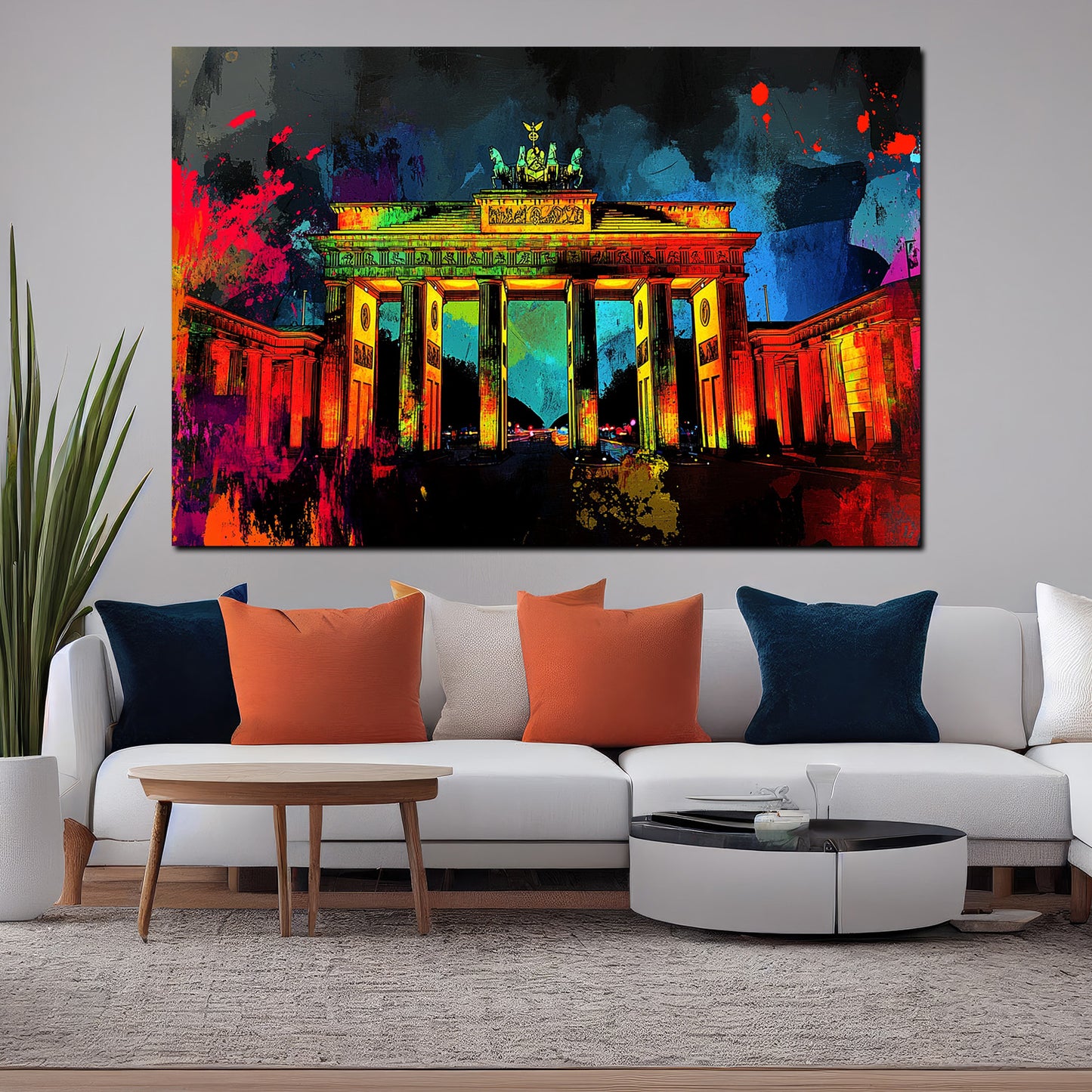 Wandbild Kunstwerk Städte Pop Art Berlin Brandenburger Tor Nachtmotiv Farbe