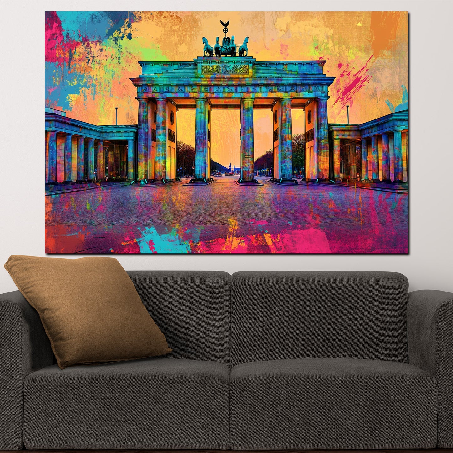 Wandbild Kunstwerk Städte Pop Art Berlin Brandenburger Tor Sonnenuntergang